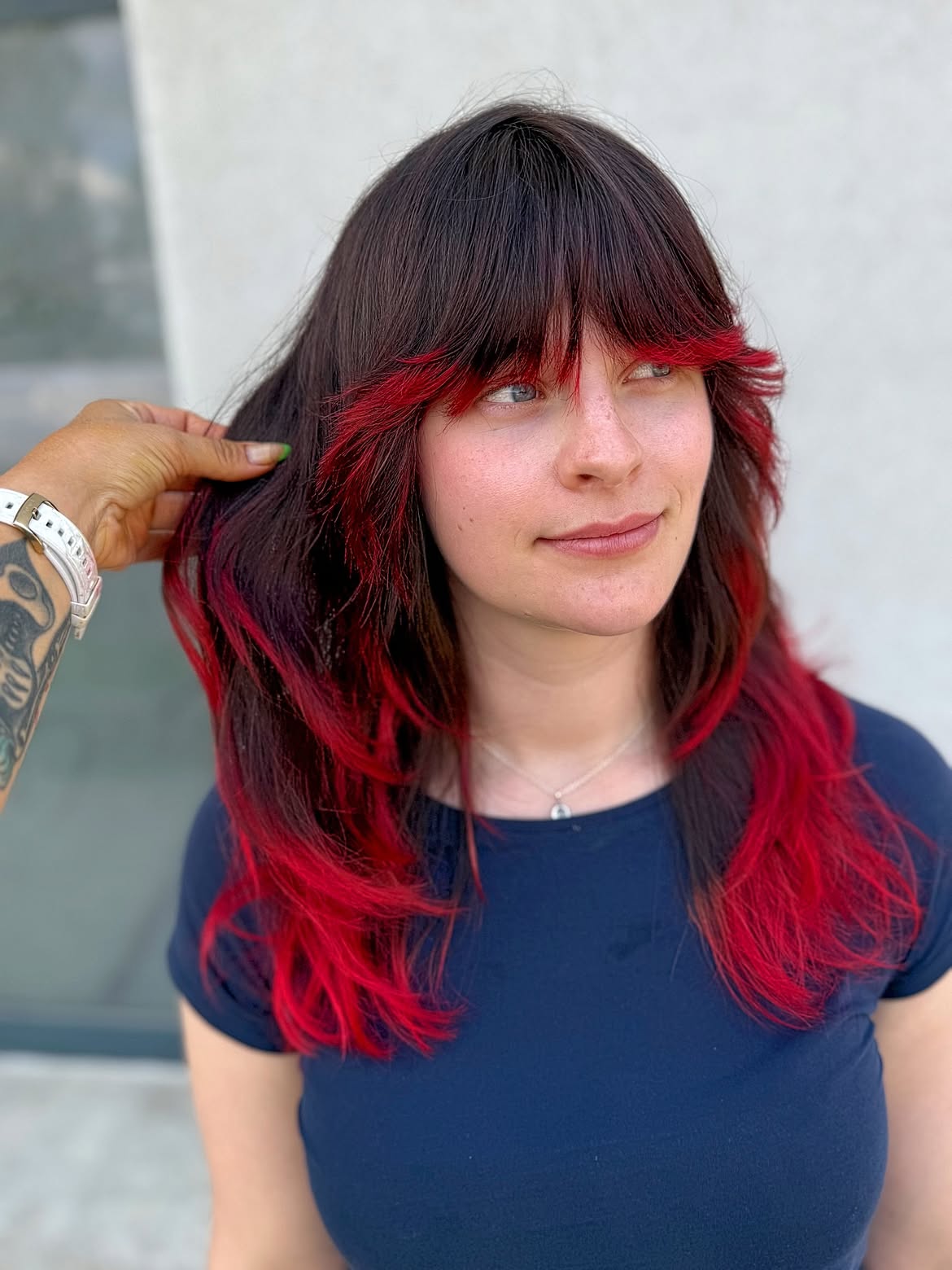 Vibrant Red Peekaboo Highlights On Long Layers
