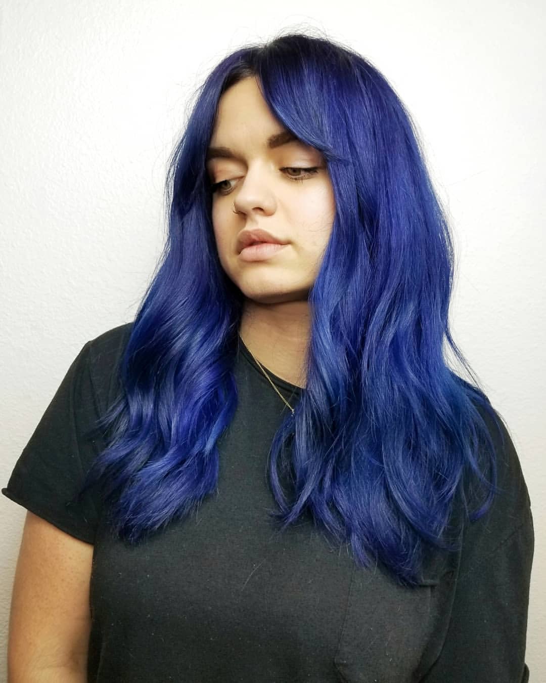 Vibrant Royal Blue Waves With Face Framing Bangs