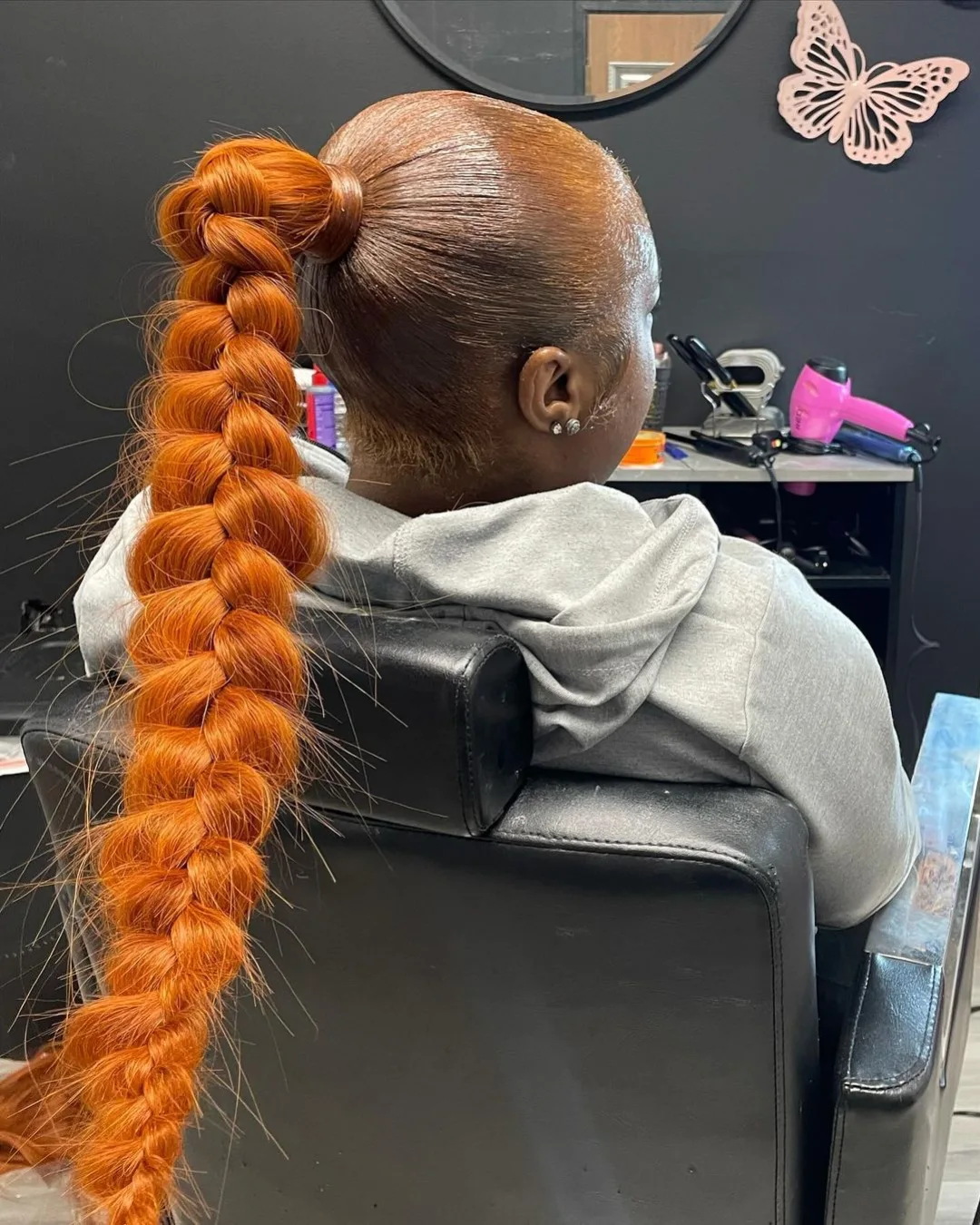 Vivid Orange Fishtail Braid Ponytail