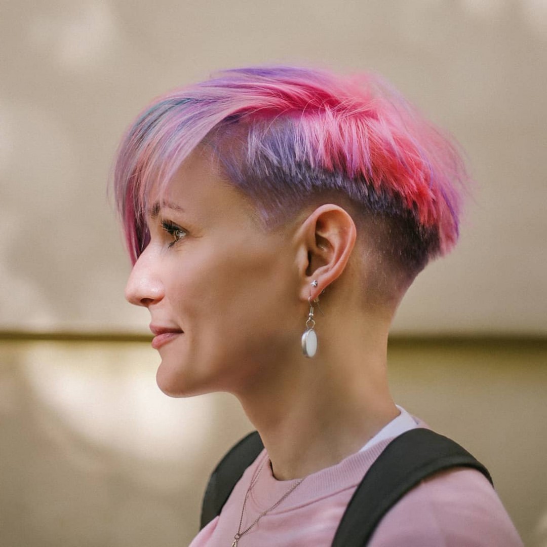 Vivid Pink and Purple Undercut Pixie