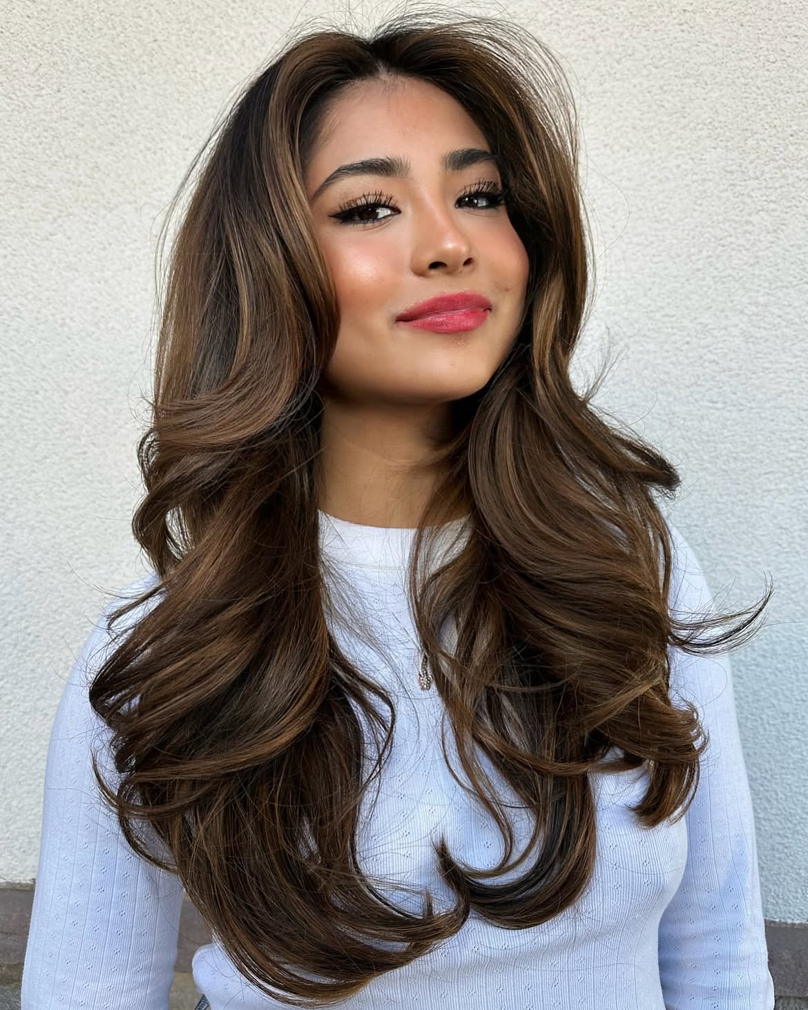 Voluminous Chocolate Brown Layers With Face Framing