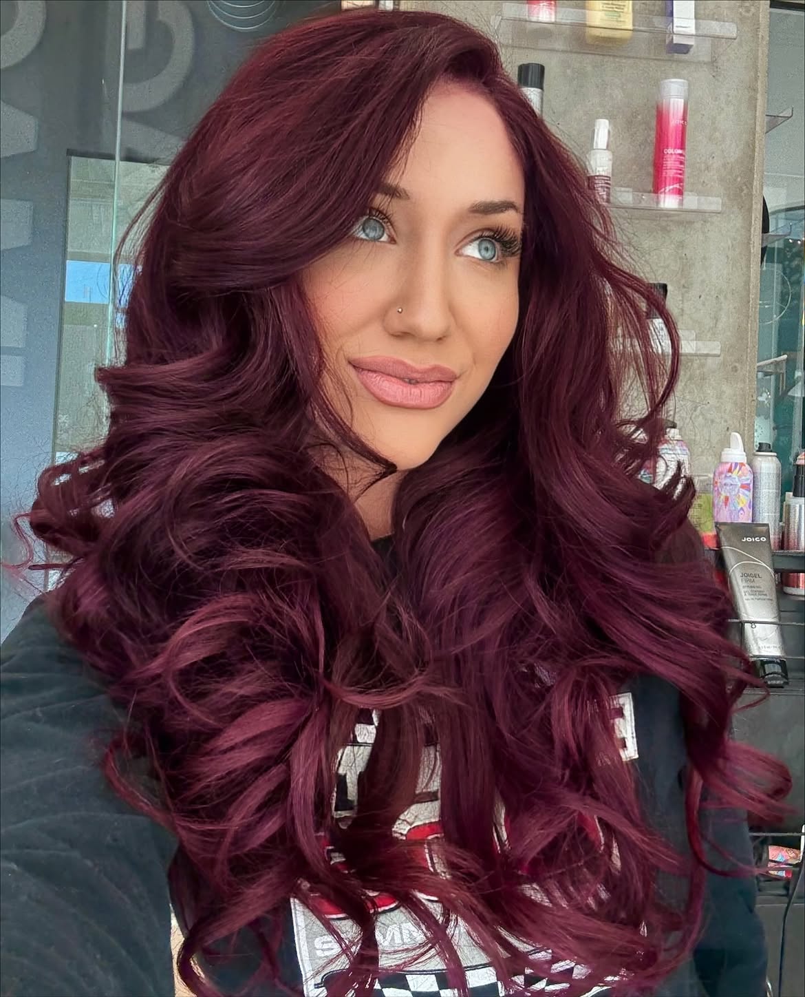 Voluminous Deep Plum Waves With Side Swept Layers