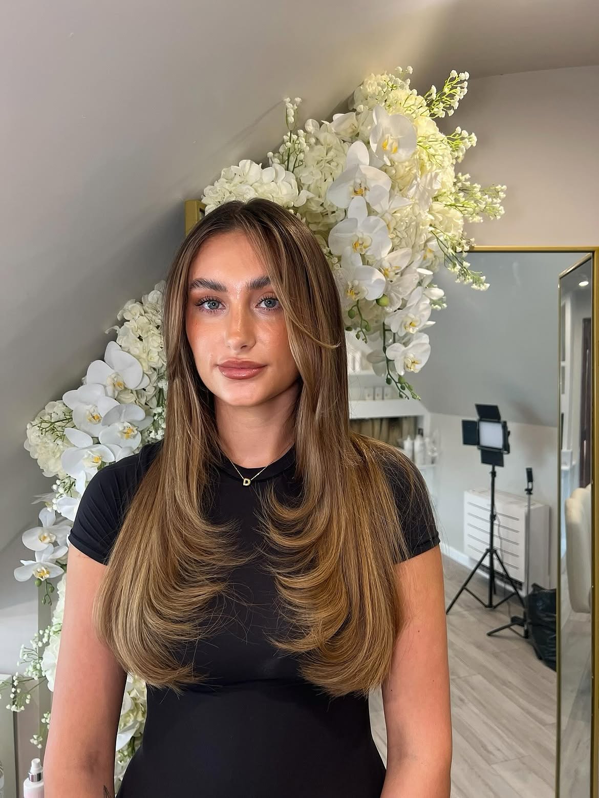 Voluminous Layered Cut With Golden Blonde Balayage