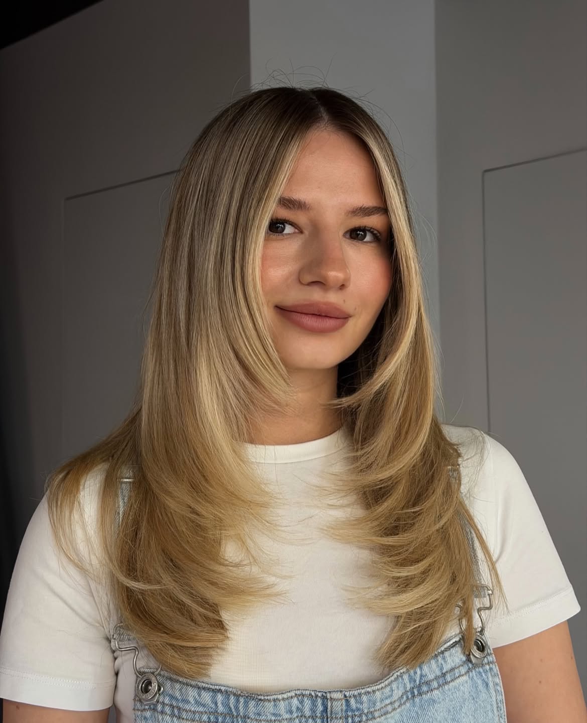 Voluminous Layered Cut With Honey Blonde Highlights