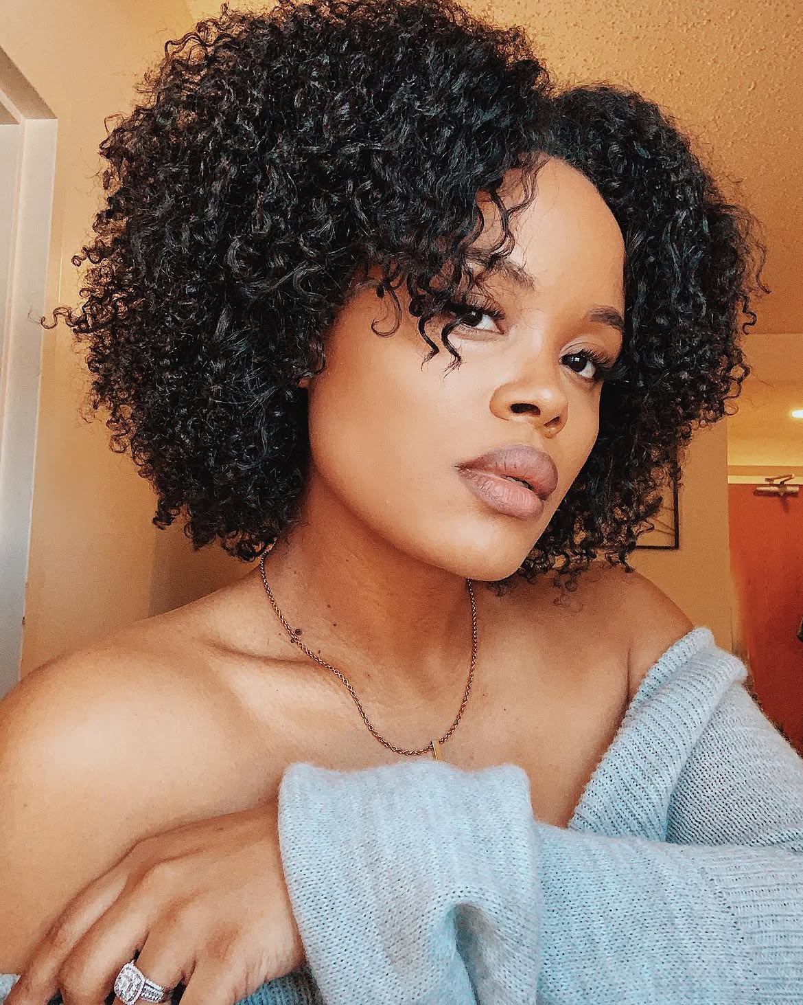 Voluminous Natural Curly Bob With Face Framing Layers