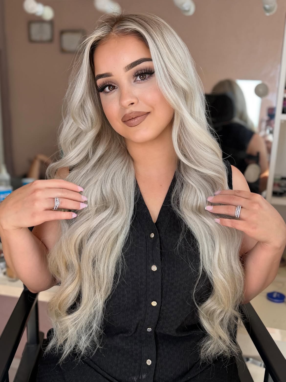 Voluminous Platinum Blonde Waves With Face Framing