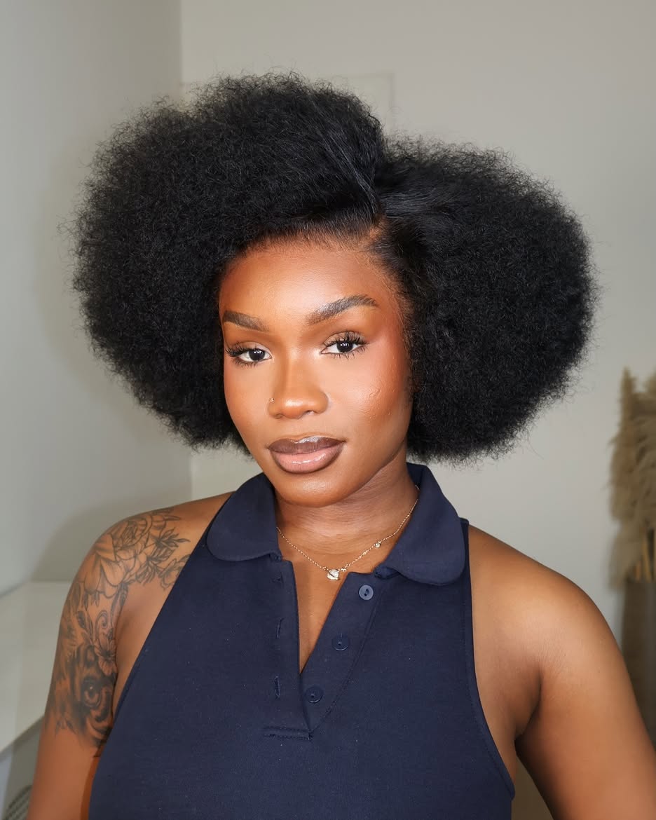 Voluminous Side Part Afro For Natural Texture