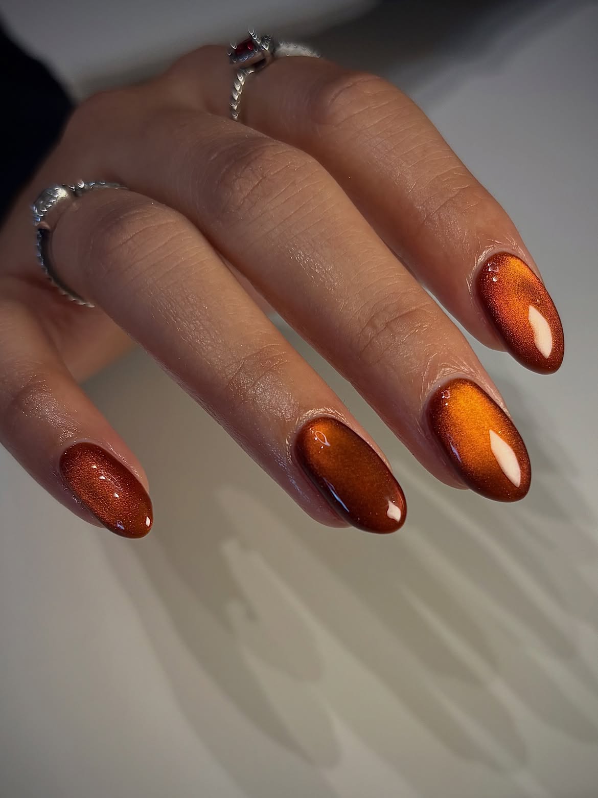 Warm Bronze Cat Eye Oval Nails