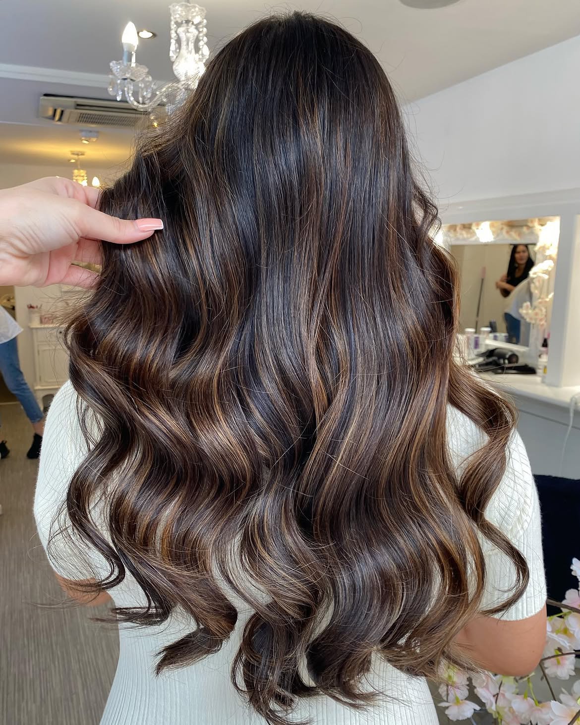 Warm Espresso Balayage With Soft Waves