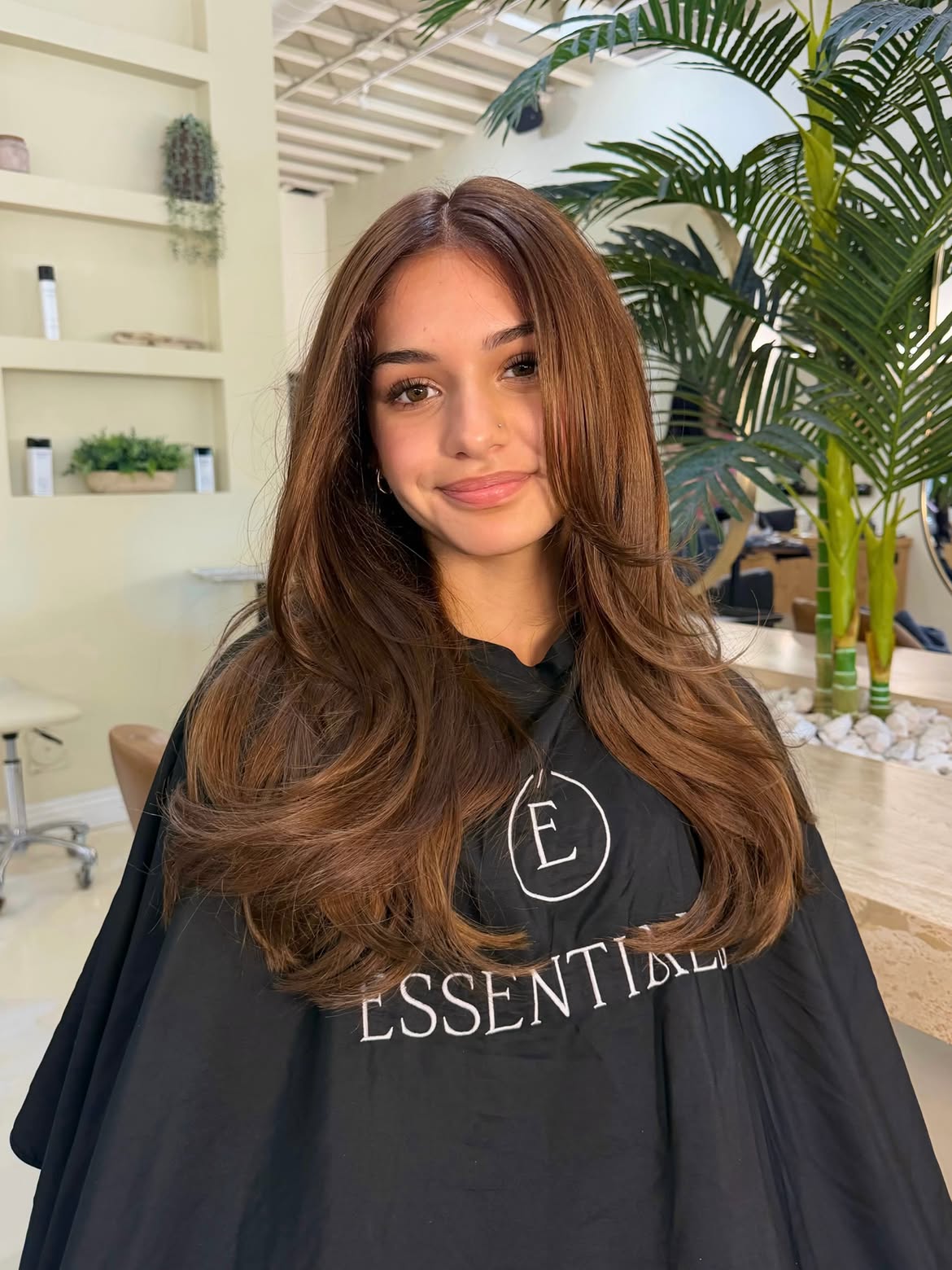 Warm Golden Brown Balayage With Face Framing Layers
