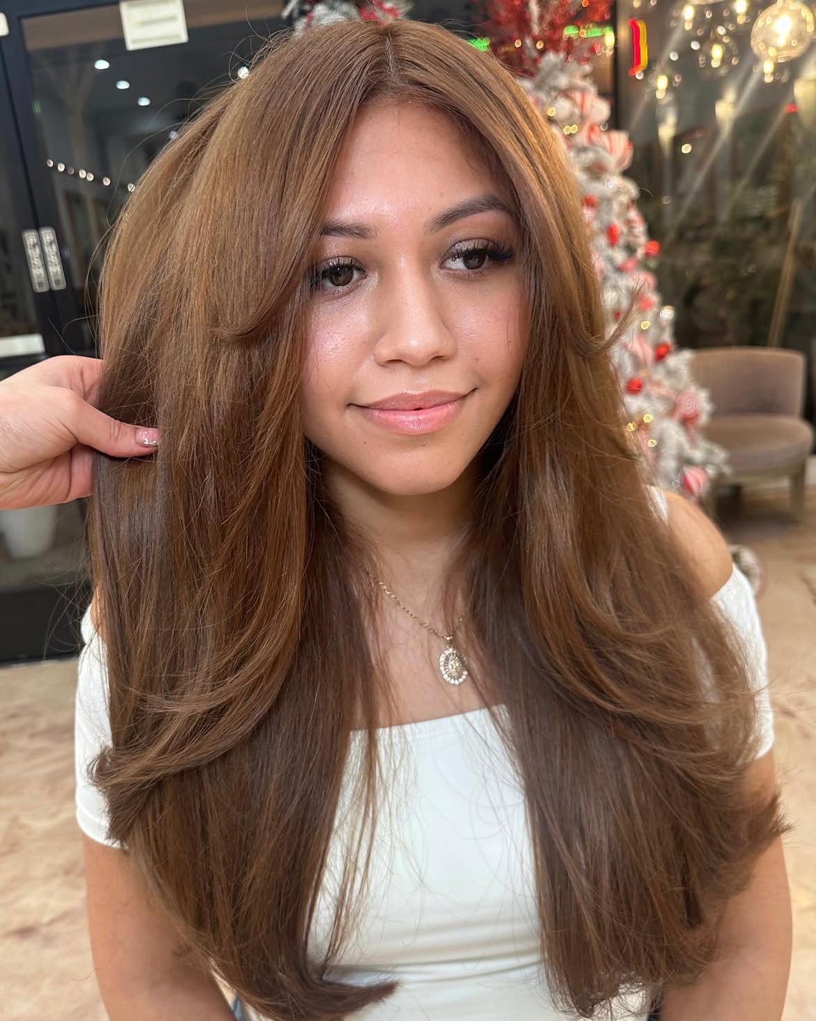 Warm Golden Brown Layers With Face Framing