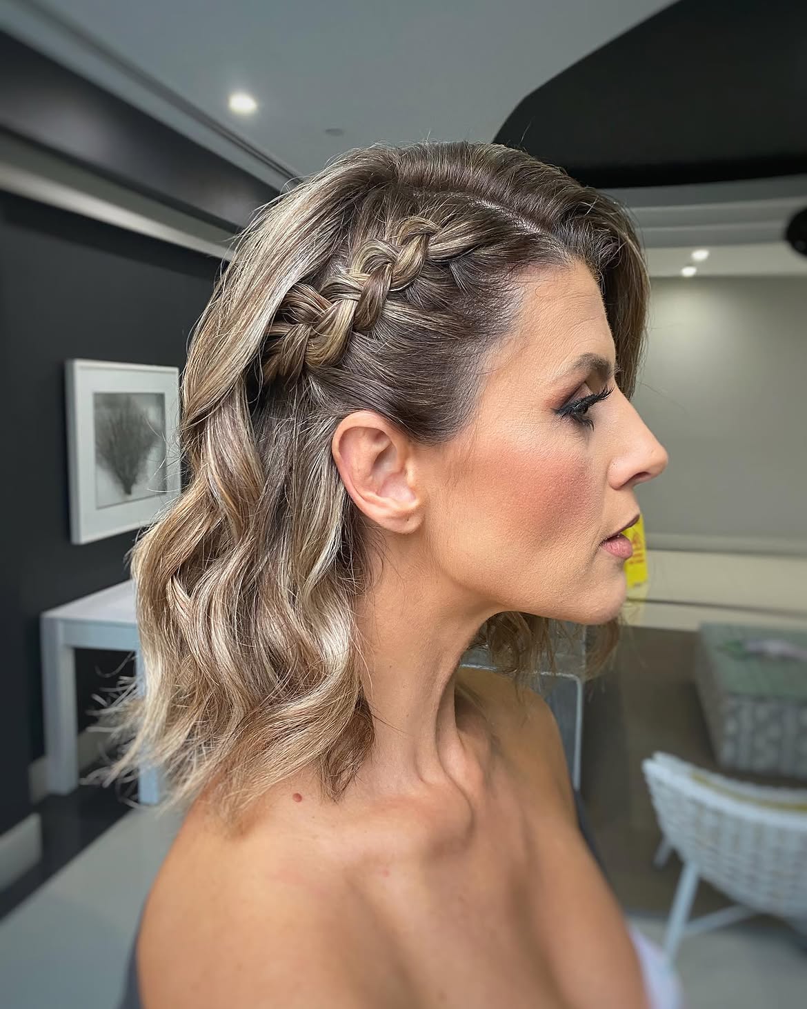 Wavy Bob With Side French Braid Accent