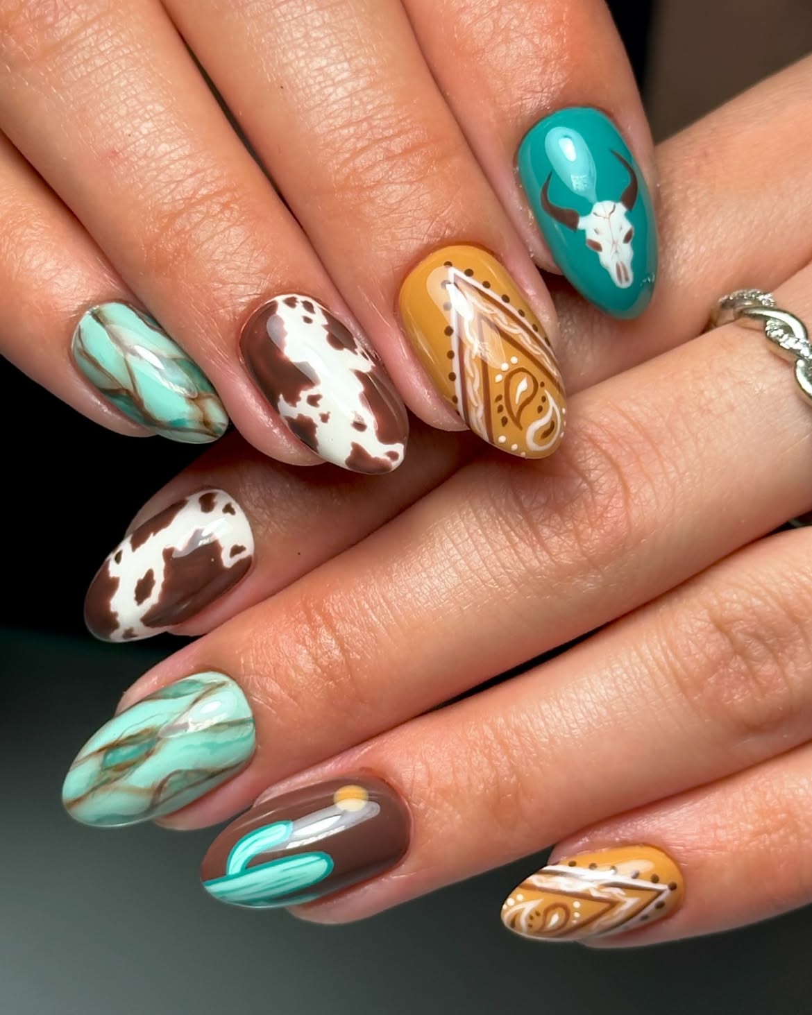 Western Wanderlust Mix-and-Match Almond Nails