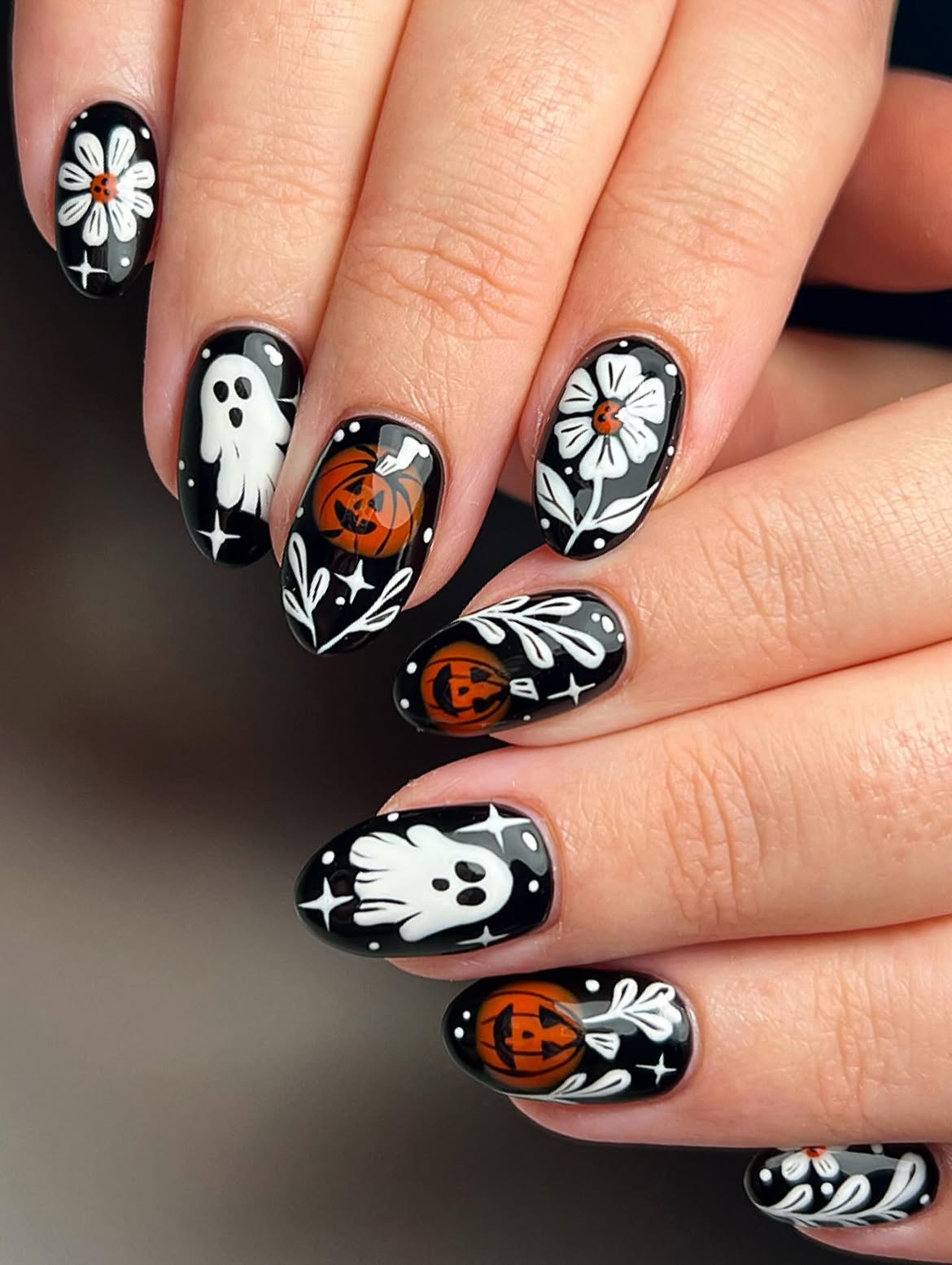 Whimsical Halloween Pumpkin and Ghost Art