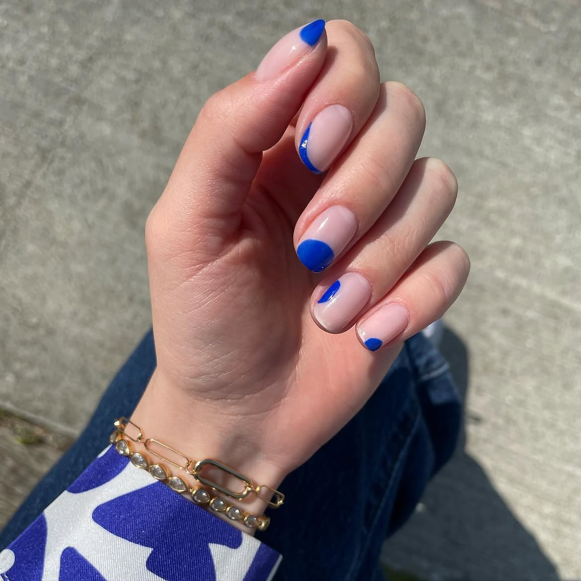 Abstract Royal Blue French Quarter Nails