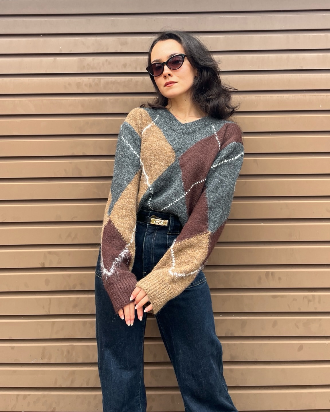 Argyle Sweater With Dark Wash Denim Casual Look