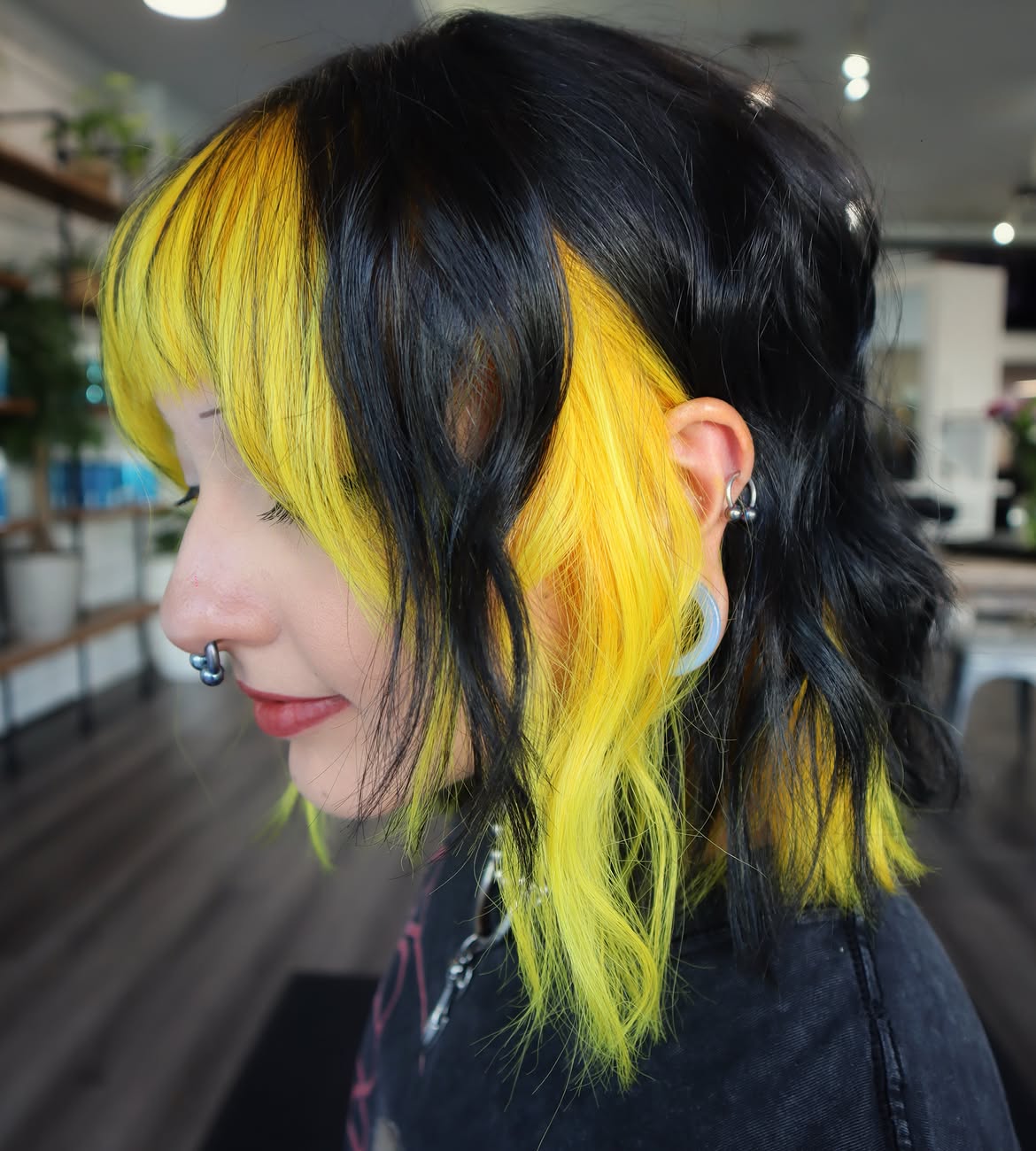 Black And Electric Yellow Two Tone Shag