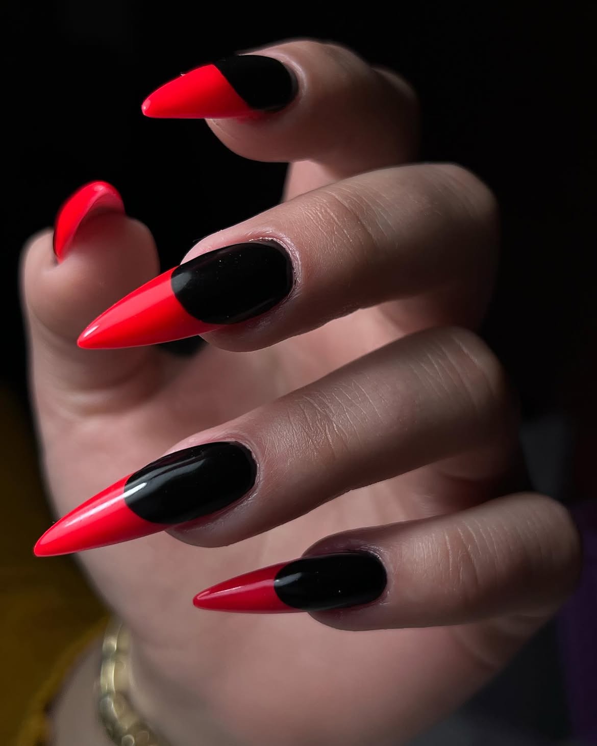 Black and Red Vampy Stiletto French Tips