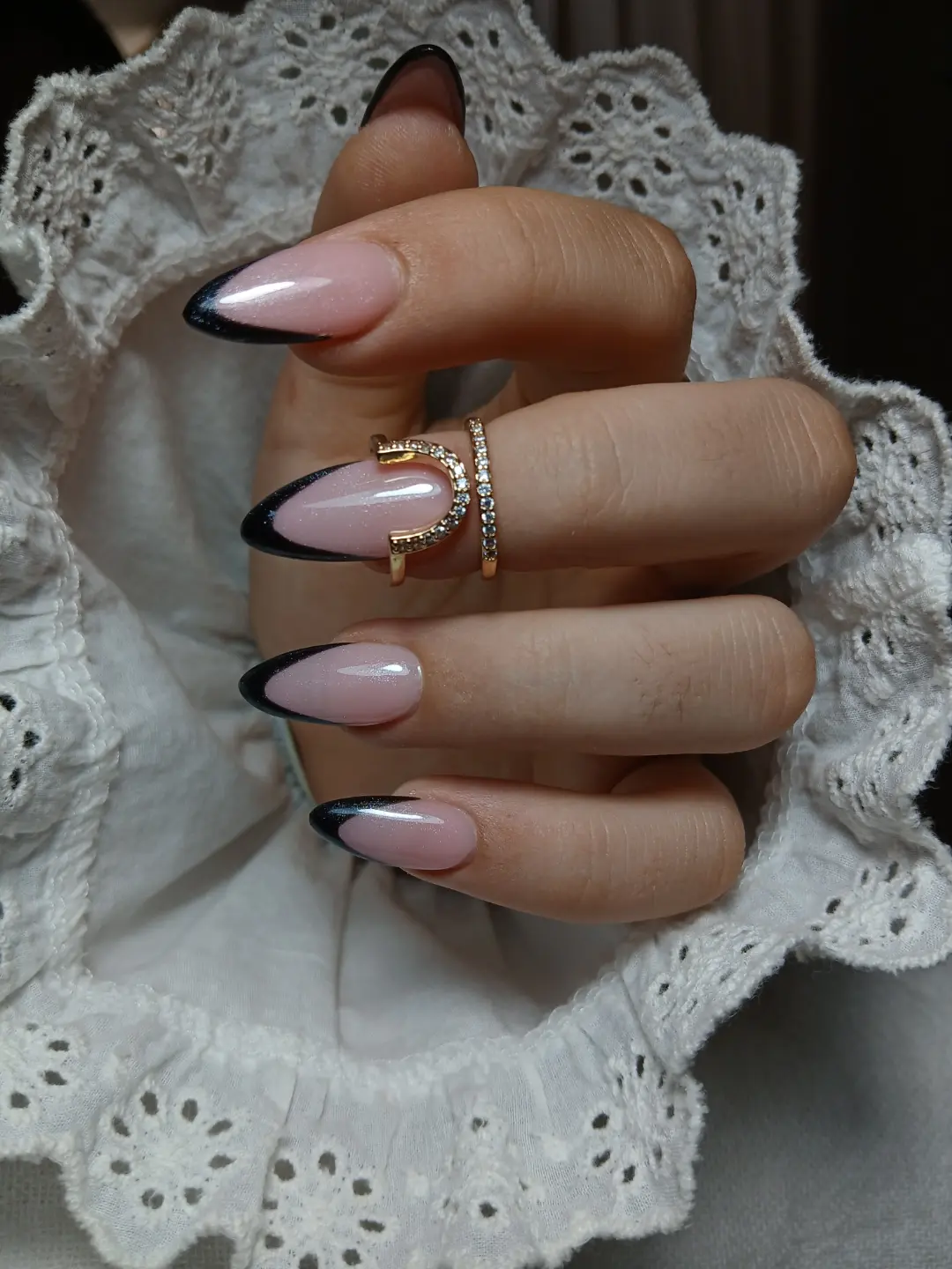 Black Tip French Manicure with Sheer Pink Base