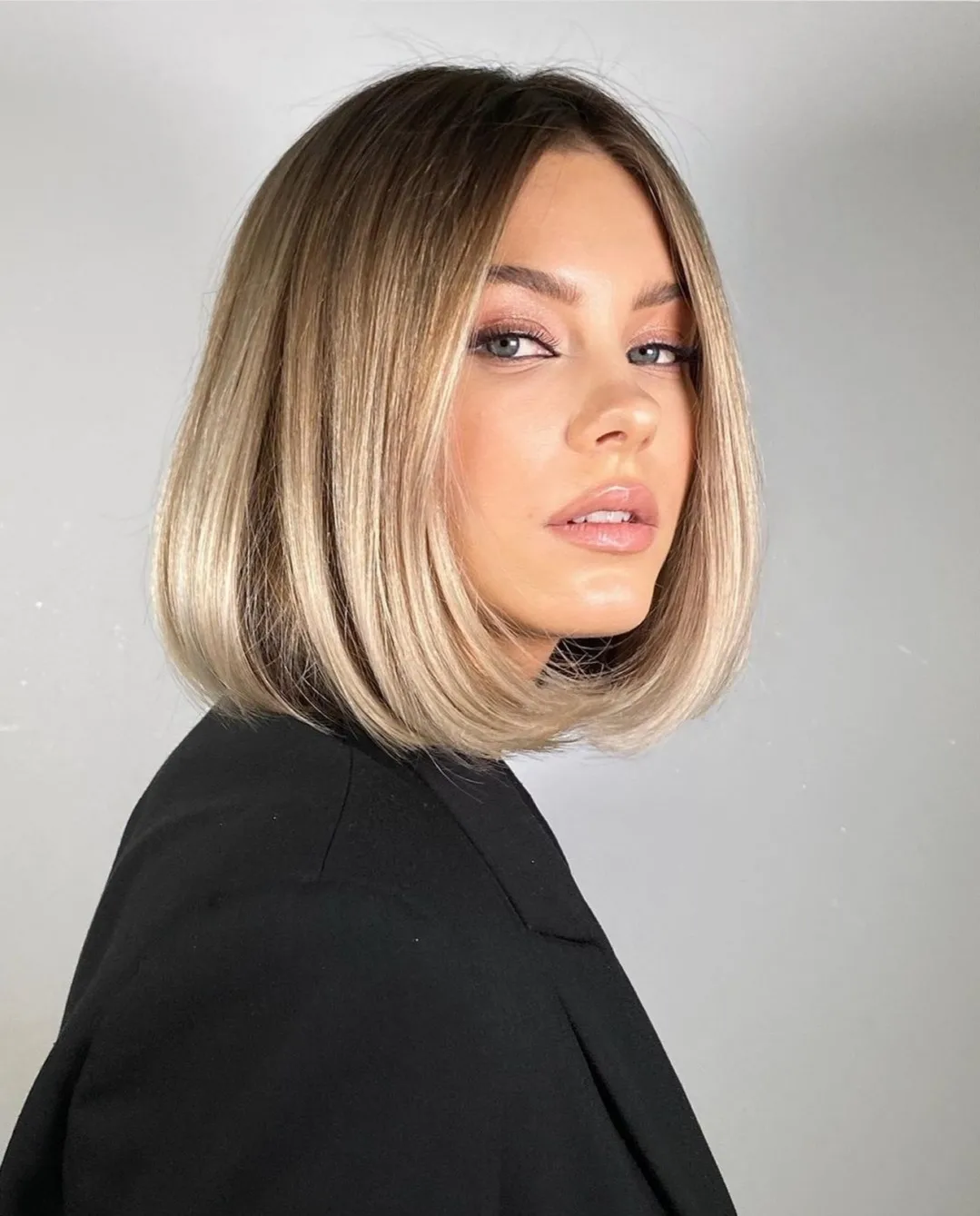 Blonde Balayage Blunt Bob With Subtle Waves