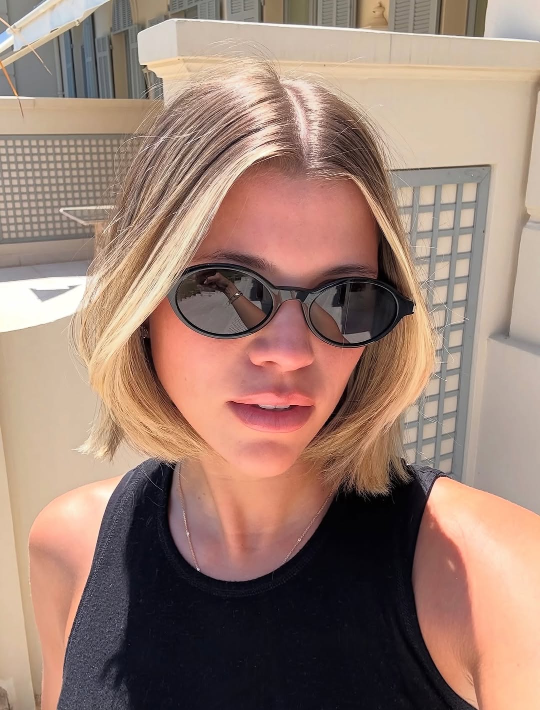 Blonde Highlighted French Bob With Middle Part