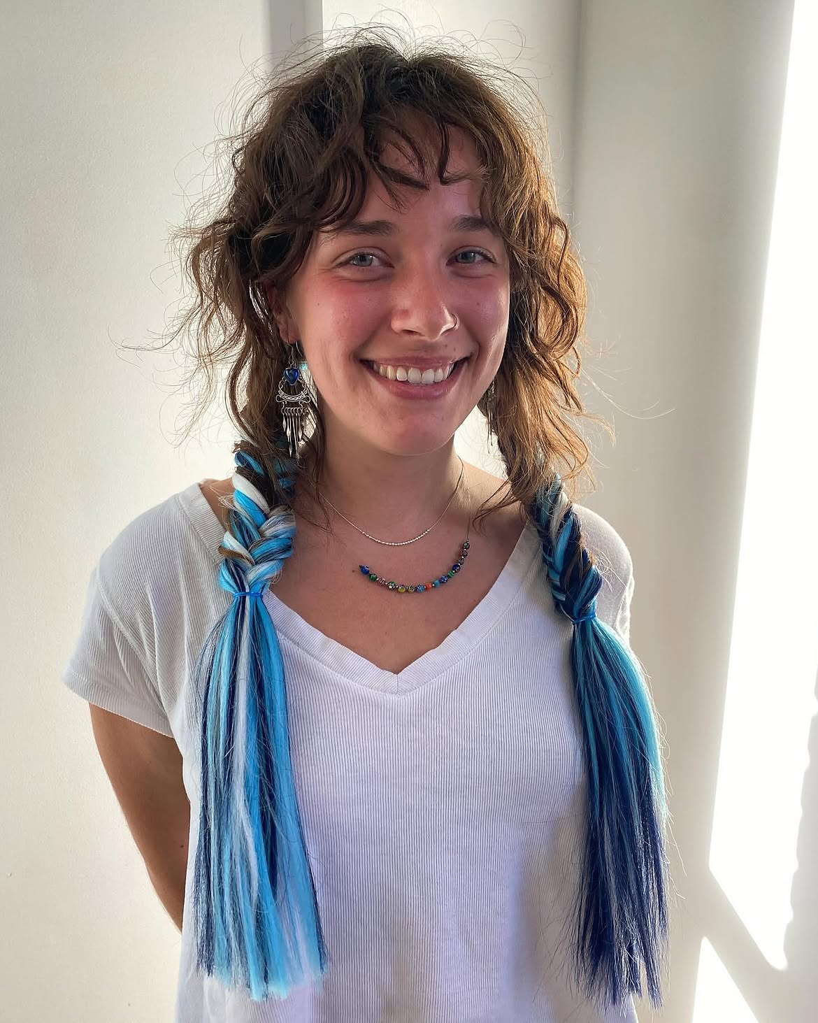 Blue Tinsel Braids With Textured Waves