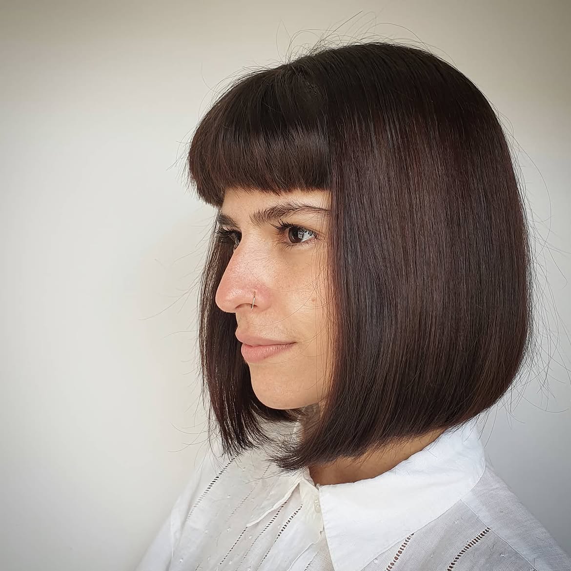 Blunt Espresso Bob With Micro Bangs