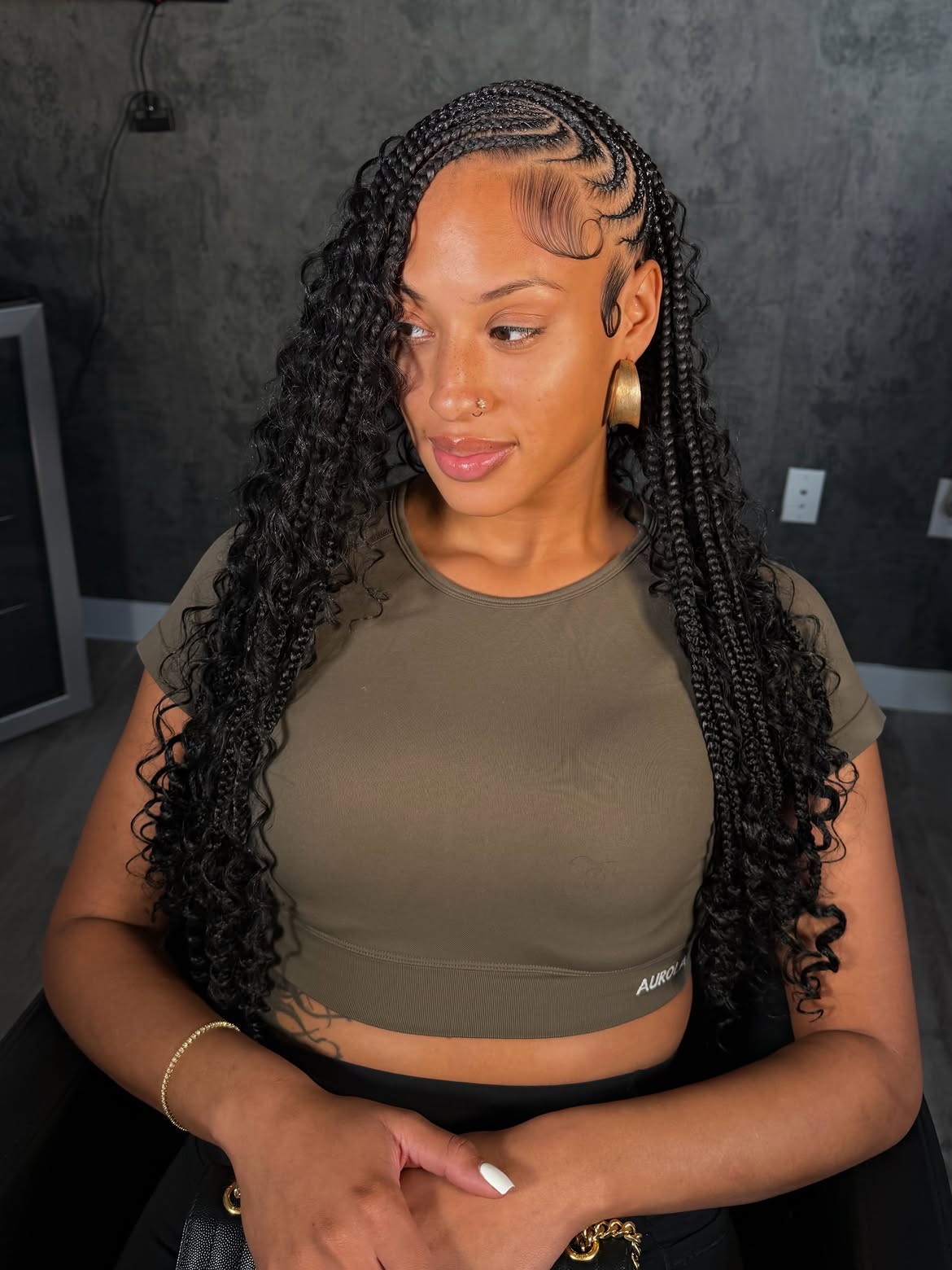 Bohemian Medium Knotless Braids With Curls