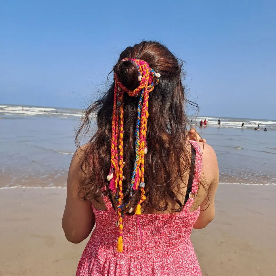 Boho Beach Braids With Colorful Wraps And Shells