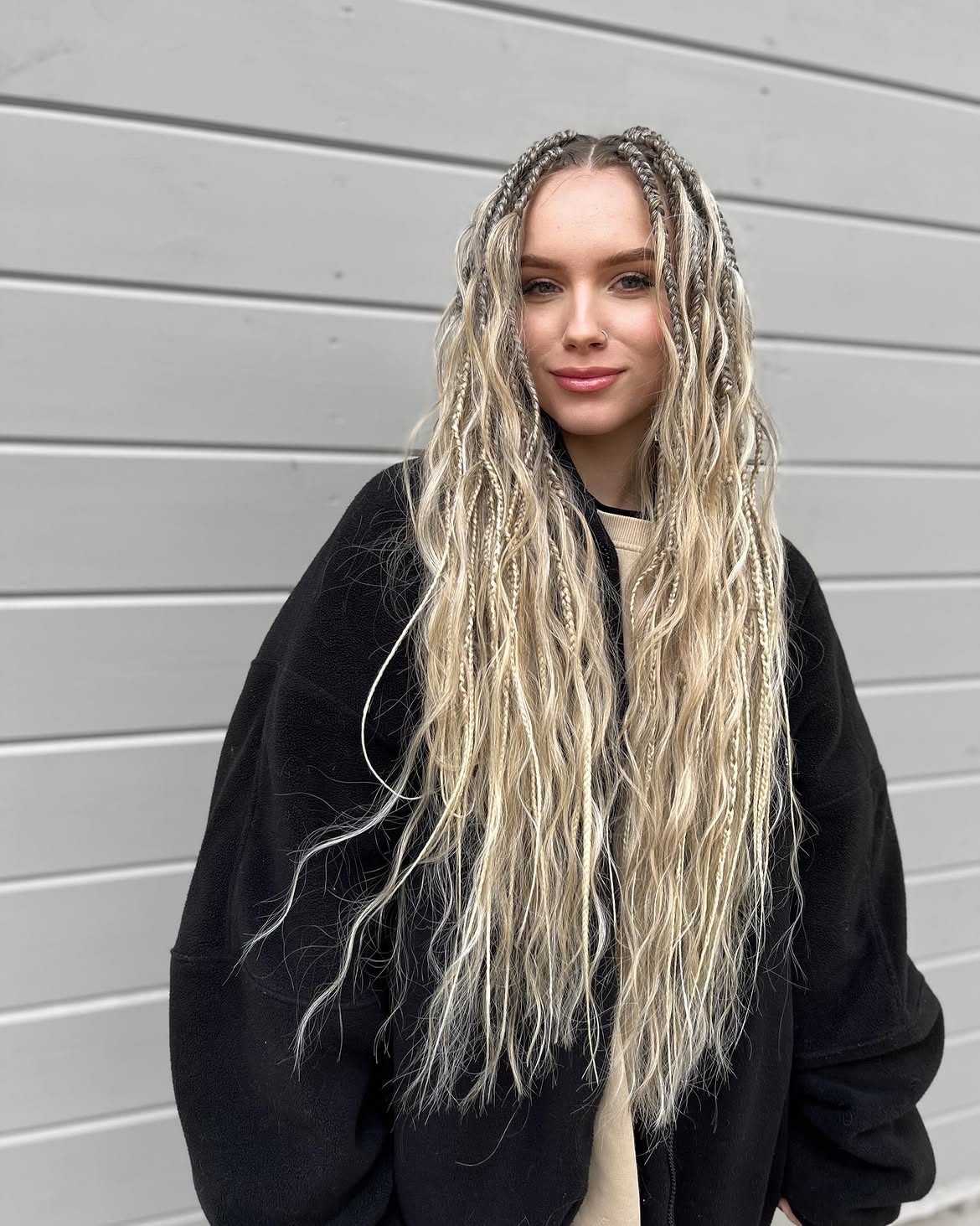Boho Blonde Box Braids With Crimped Texture