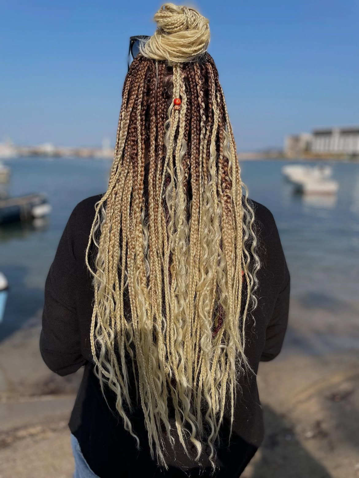 Boho Blonde Box Braids With Curly Ends