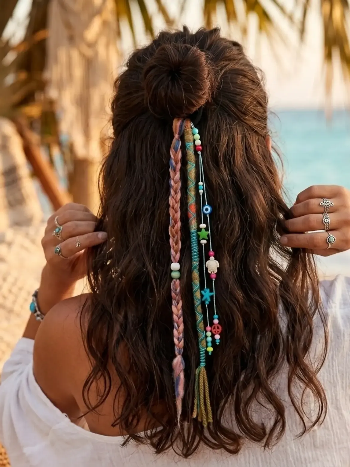 Boho Braided Hair Wraps With Colorful Beads