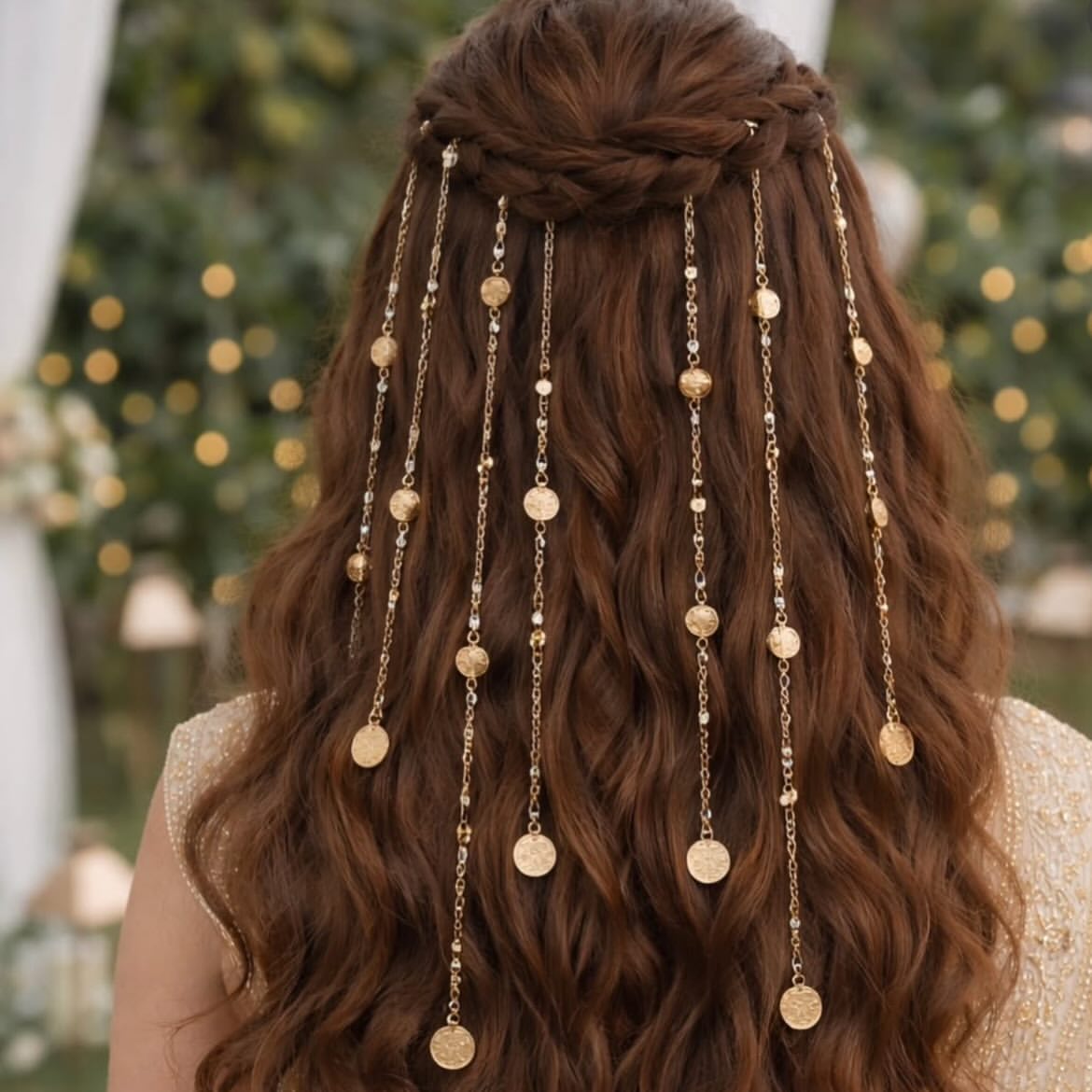 Boho Braided Half Updo With Gold Chain Accents