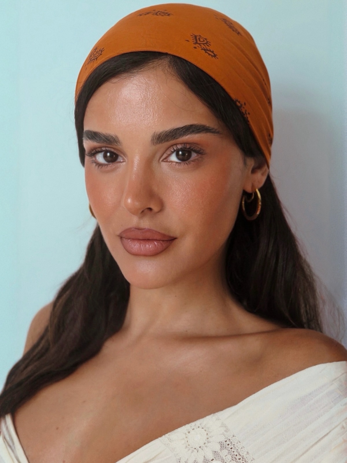 Boho Chic Bandana Style On Long Dark Hair