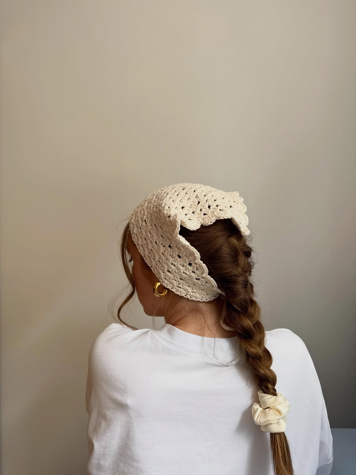 Boho Crochet Bandana With Braided Low Ponytail