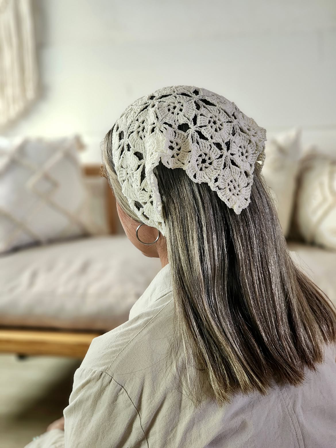 Boho Crochet Bandana With Sleek Straight Hair