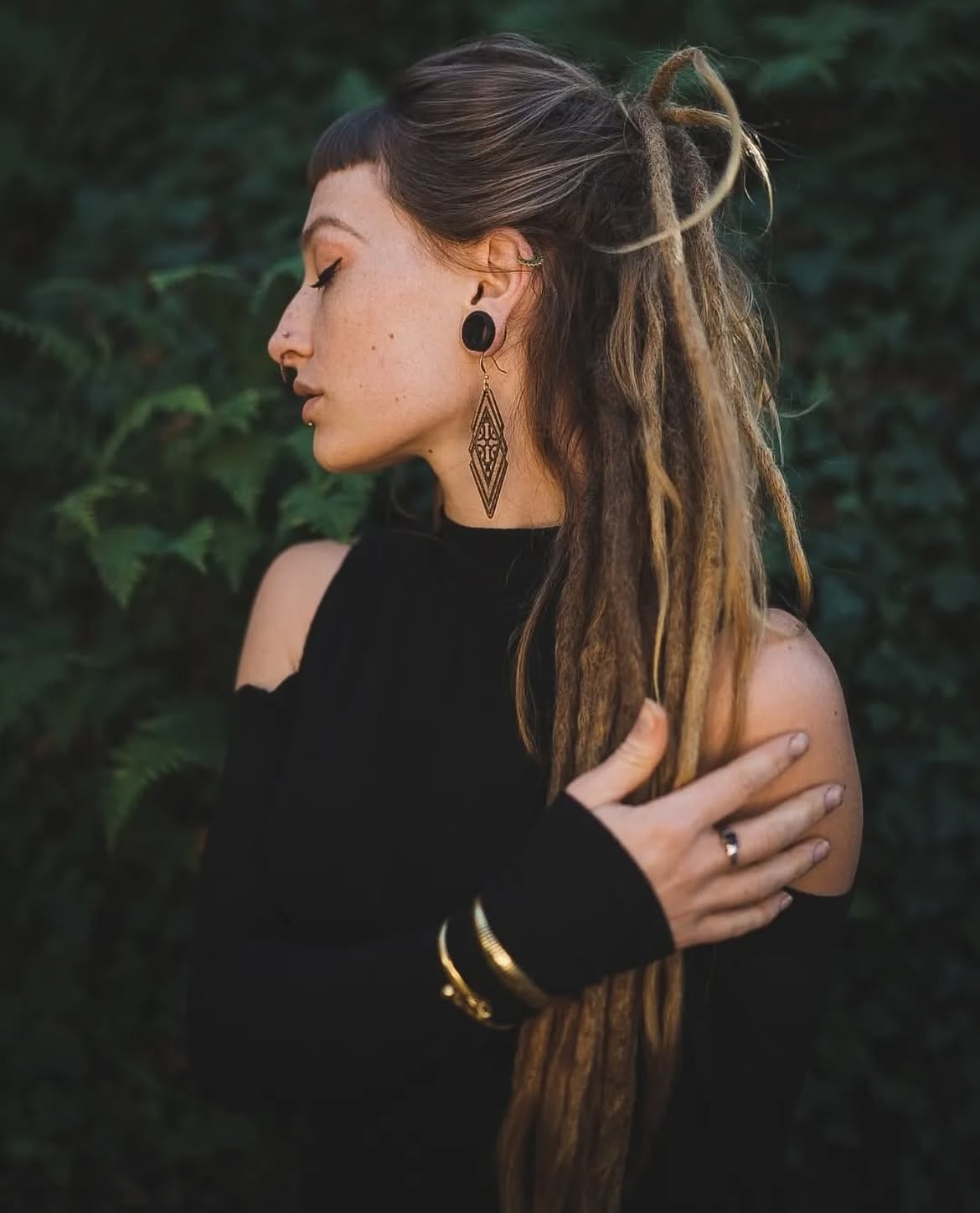 Boho Half-Up Dreadlocks With Micro Bangs
