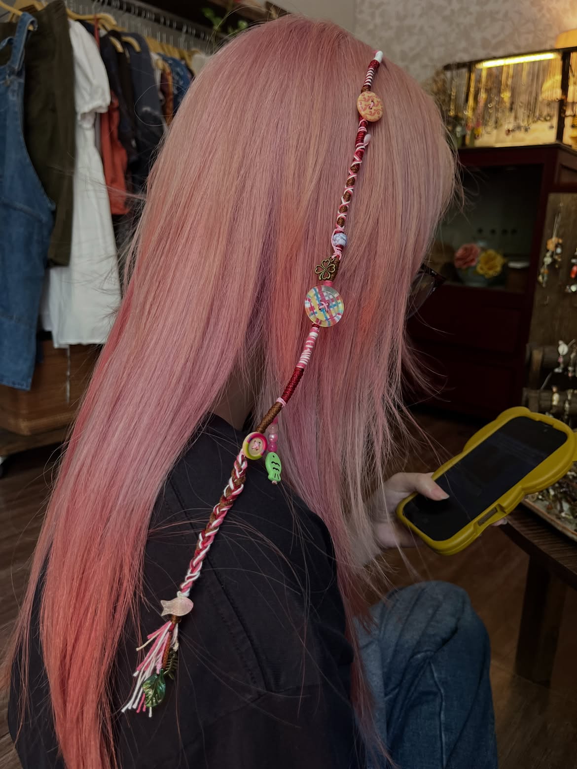 Boho Pink Hair Wrap with Charms