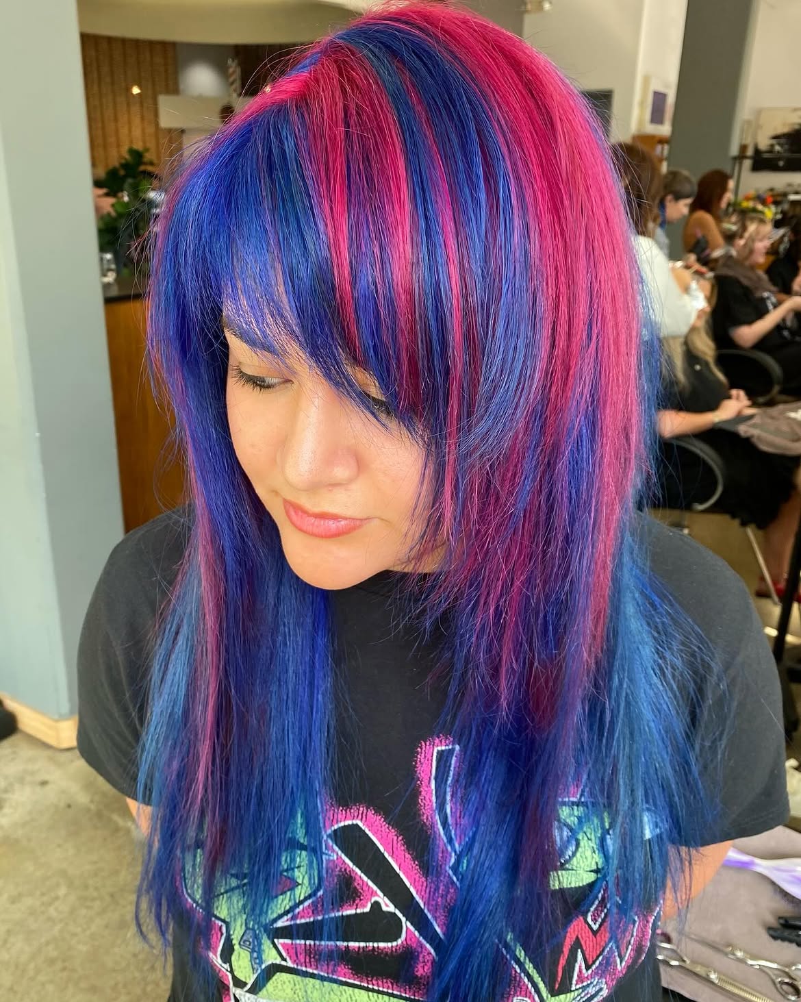 Bold Blue and Pink Emo Wolf Cut