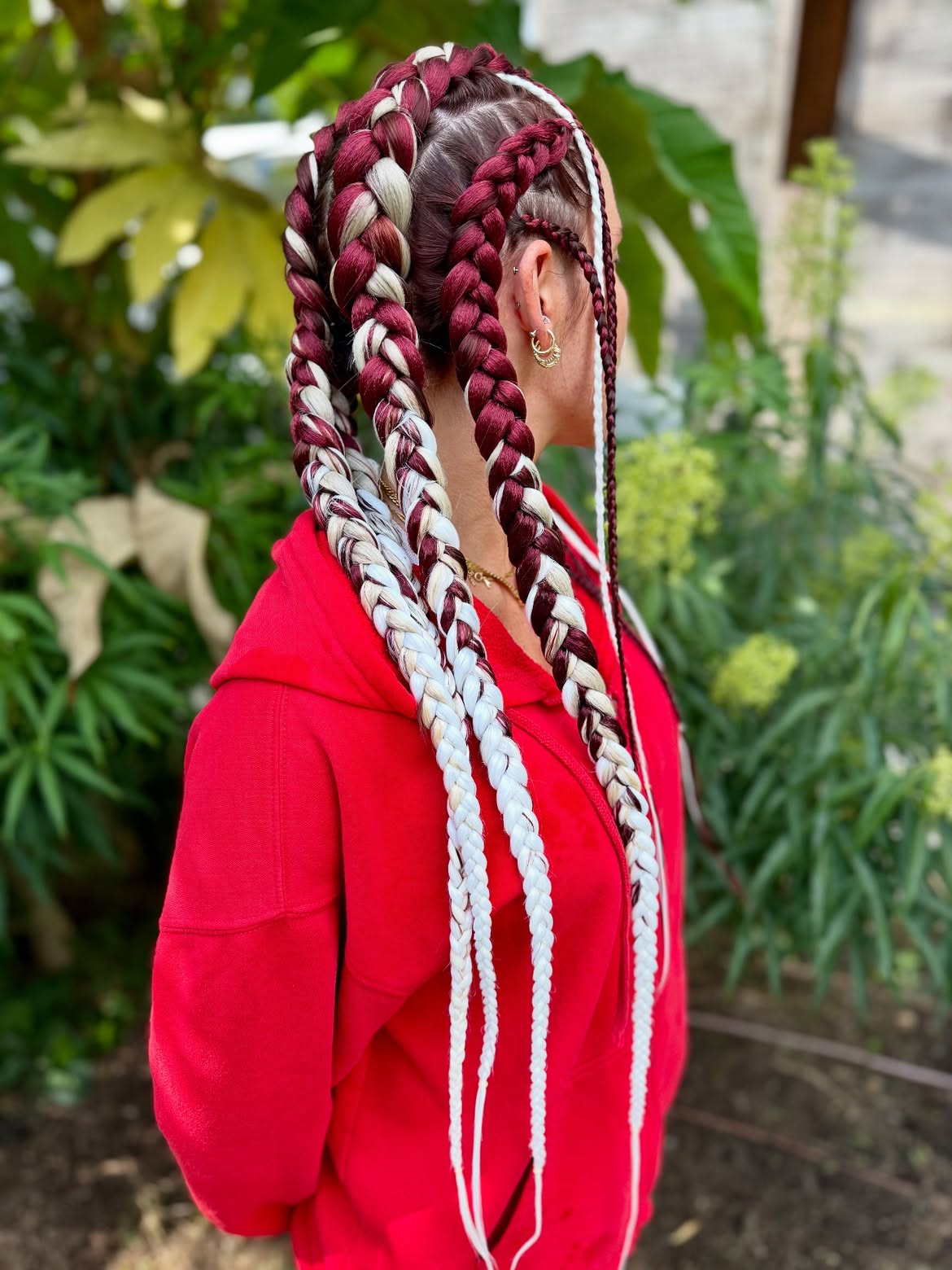 Bold Burgundy And White Jumbo Box Braids