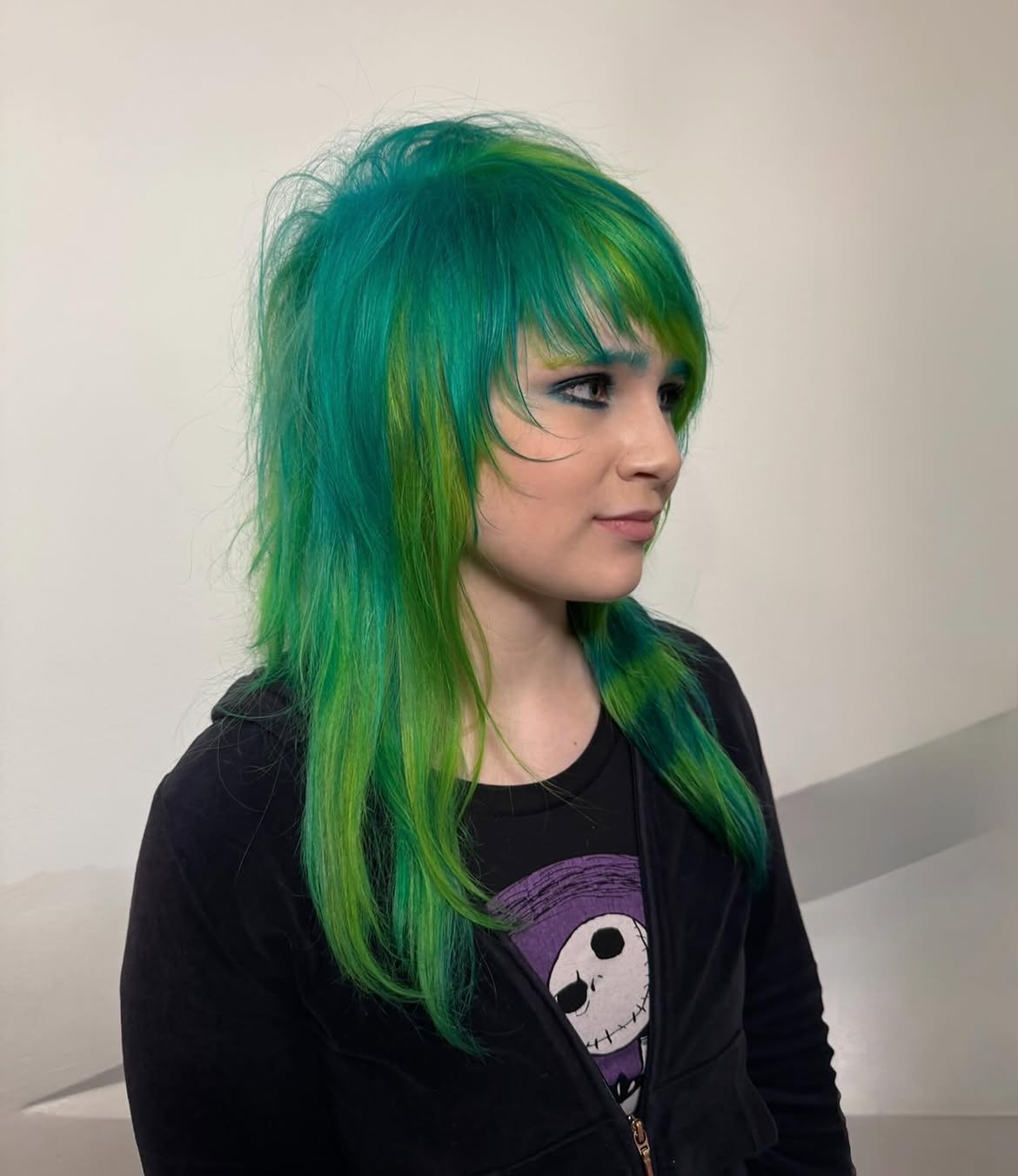 Bold Emerald Green Mullet With Lime Streaks