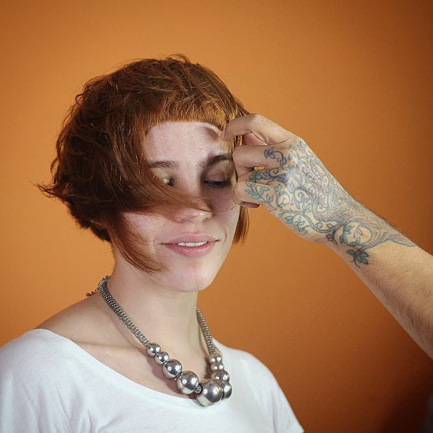 Bold Micro Bangs With Copper Red Bob