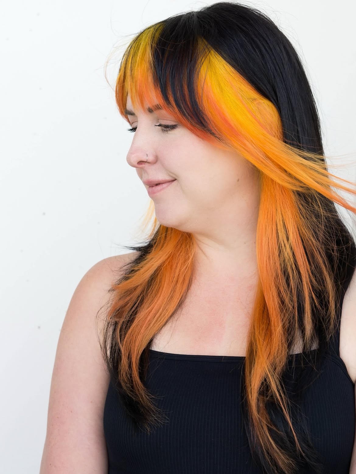 Bold Orange & Yellow Streak Emo Hair