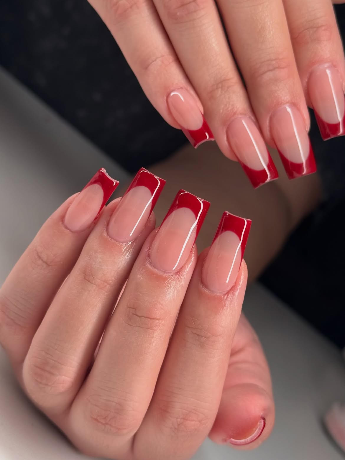 Bold Red French Tip Square Nails
