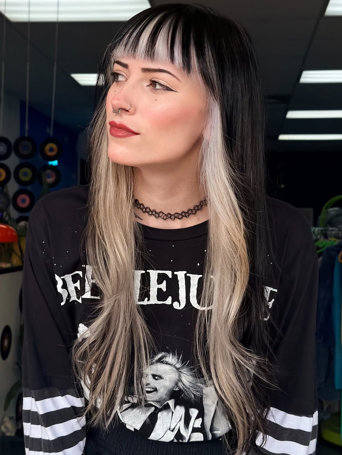 Bold Skunk Stripe Bangs With Ash Blonde Highlights