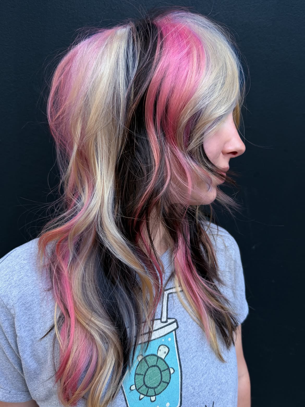 Bold Skunk Stripe Hair with Pink and Blonde