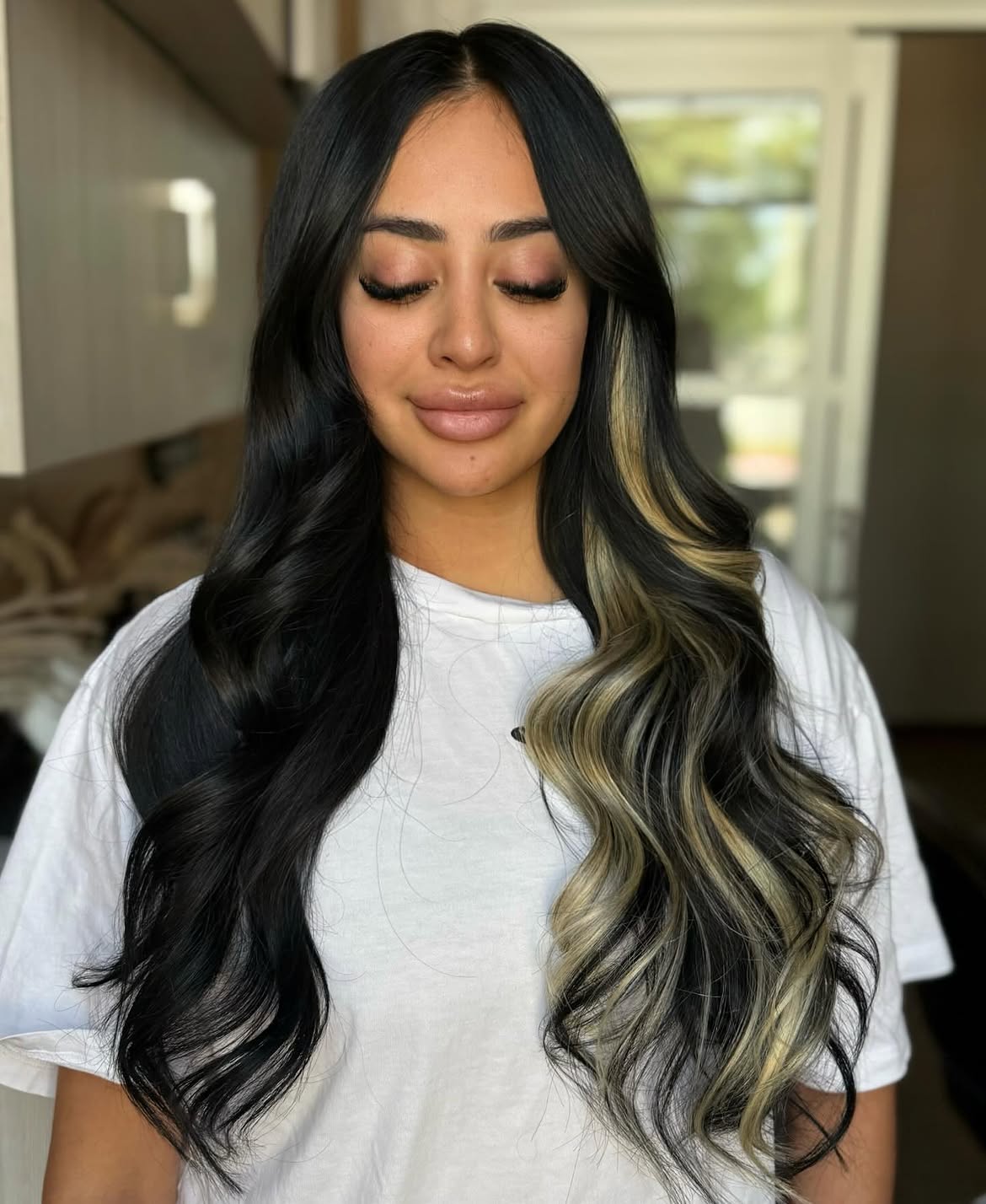 Bold Skunk Stripe With Black and Blonde Waves