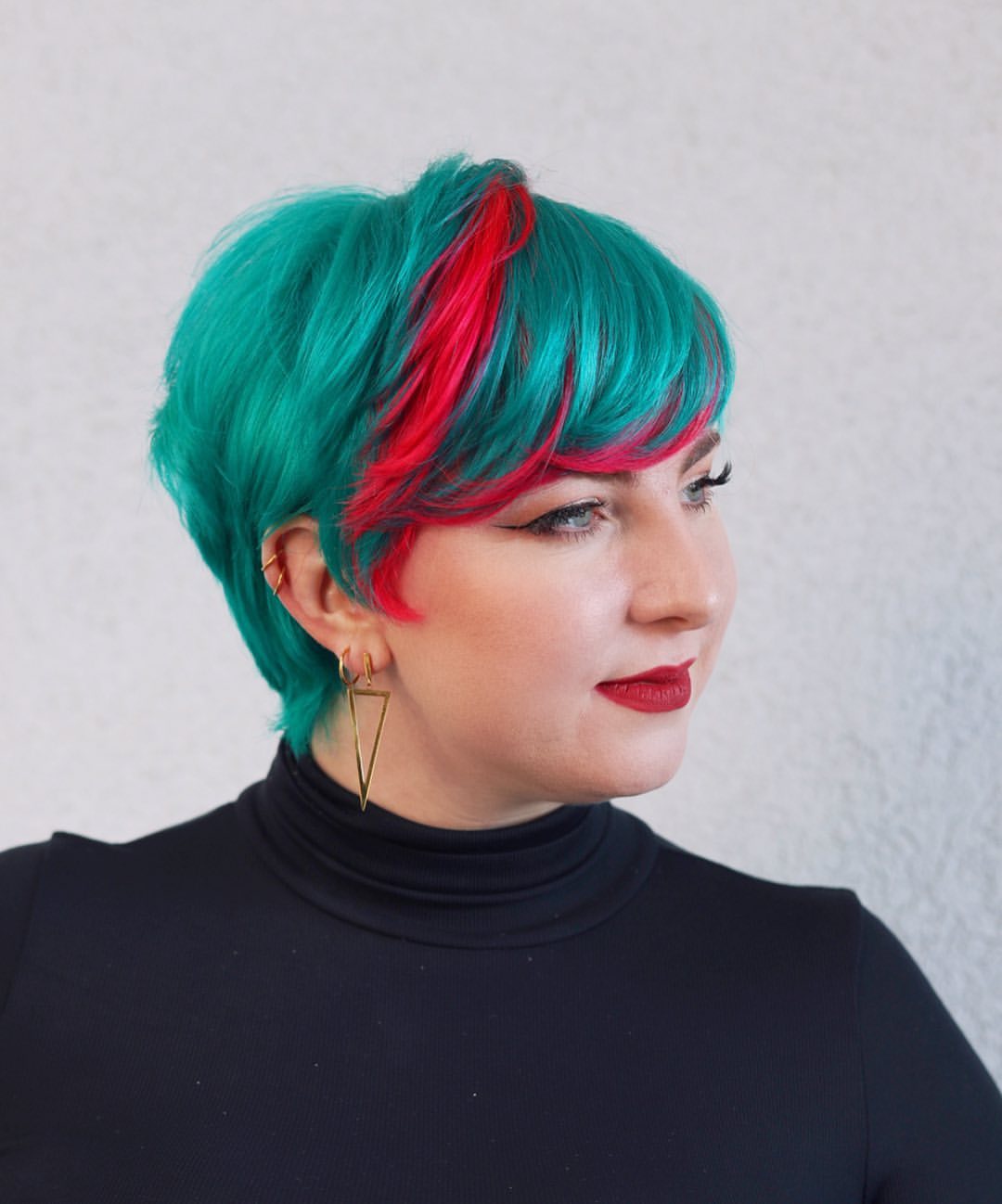 Bold Teal Pixie With Vibrant Pink Streaks