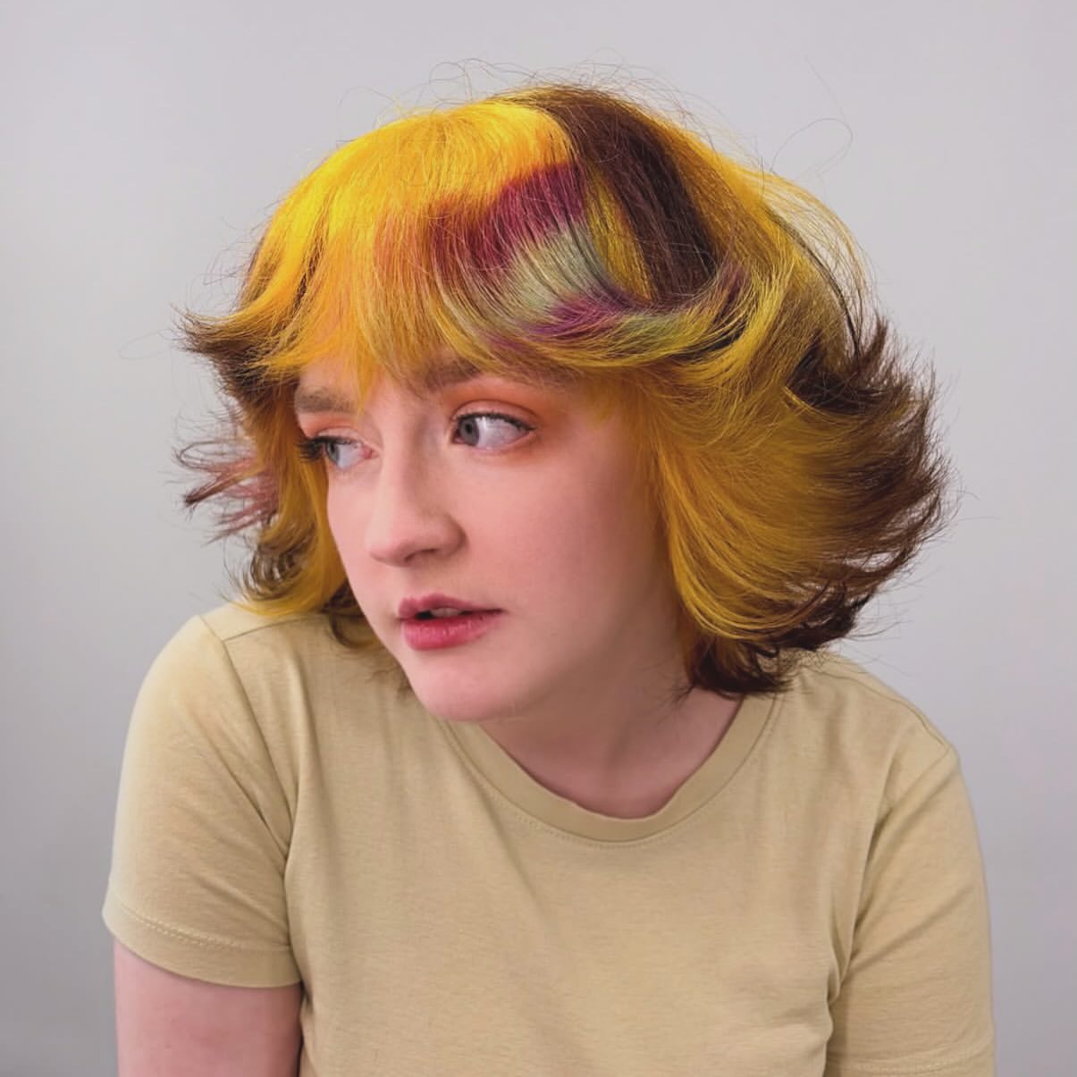Bold Yellow And Brown Shag With Pink Accents