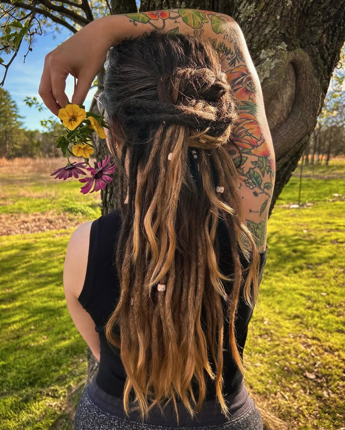 Braided Crown Dreads With Ombre Ends